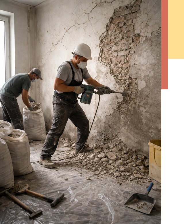 Демонтаж штукатурки со стен в Кунгуре от 7384 руб/м² — быстро и недорого | ОТДЕЛОЧНИК-Кнг