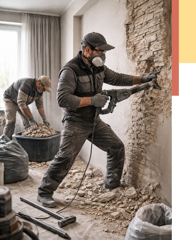 Демонтаж декоративного камня в Кунгуре от 1487 руб/м² — быстро и недорого | ОТДЕЛОЧНИК-Кнг