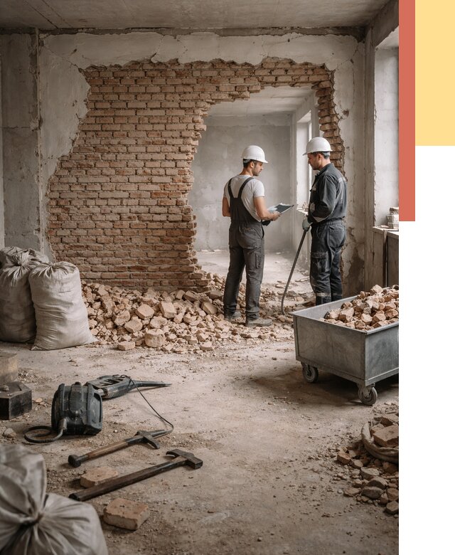 Демонтаж кирпичных стен в Кунгуре от 4308 руб. — быстро, недорого, под ключ | ОТДЕЛОЧНИК-Кнг