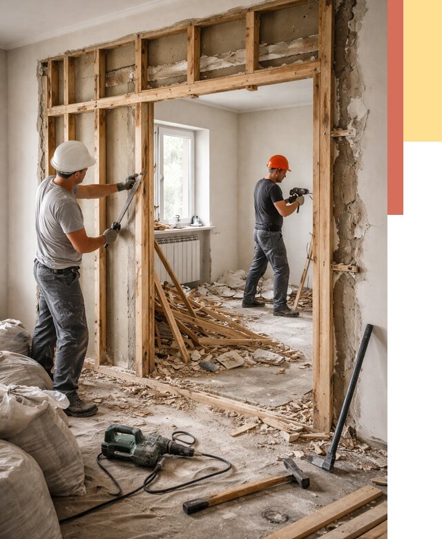 Демонтаж деревянных перегородок в Кунгуре от 3282 руб. — быстро и недорого | ОТДЕЛОЧНИК-Кнг