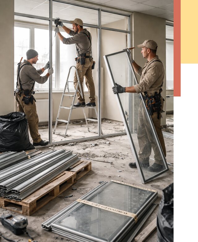 Демонтаж алюминиевых перегородок в Кунгуре от 4308 руб. — быстро и недорого | ОТДЕЛОЧНИК-Кнг