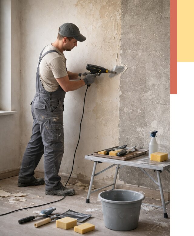 Очистка стен от клея в Кунгуре от 1897 руб. — снятие и удаление клея со стен | ОТДЕЛОЧНИК-Кнг