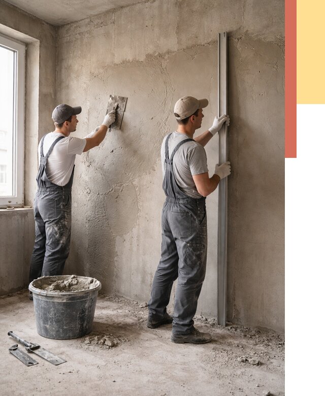 Штукатурка бетонных стен в Кунгуре от 4615 руб/м² — качественно и быстро | ОТДЕЛОЧНИК-Кнг