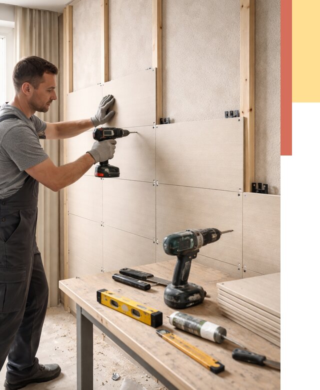 Монтаж МДФ панелей на стены в Кунгуре от 1282 руб. под ключ | ОТДЕЛОЧНИК-Кнг