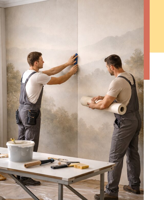 Поклейка фотообоев в Кунгуре от 8718 руб/м² — быстро и недорого | ОТДЕЛОЧНИК-Кнг