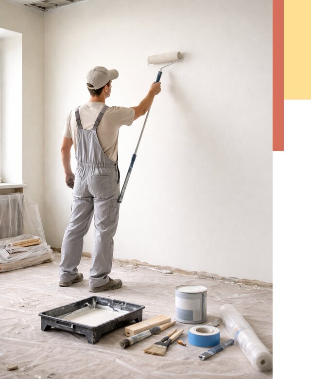 Покраска стен водоэмульсионной краской в Кунгуре от 462 руб. за м² | ОТДЕЛОЧНИК-Кнг