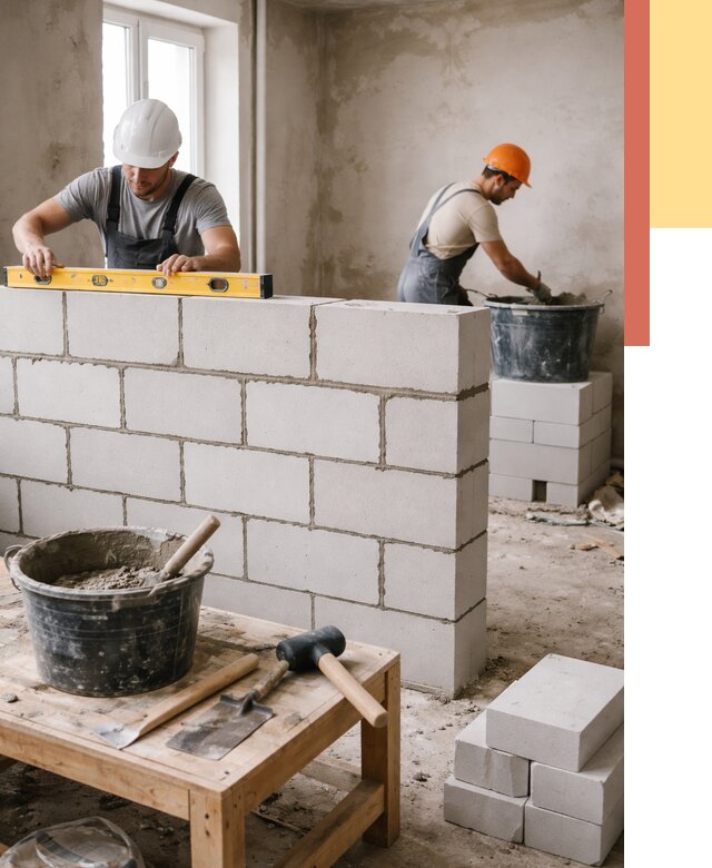 Кладка перегородок из газобетона в Кунгуре от 3282 руб. под ключ | ОТДЕЛОЧНИК-Кнг