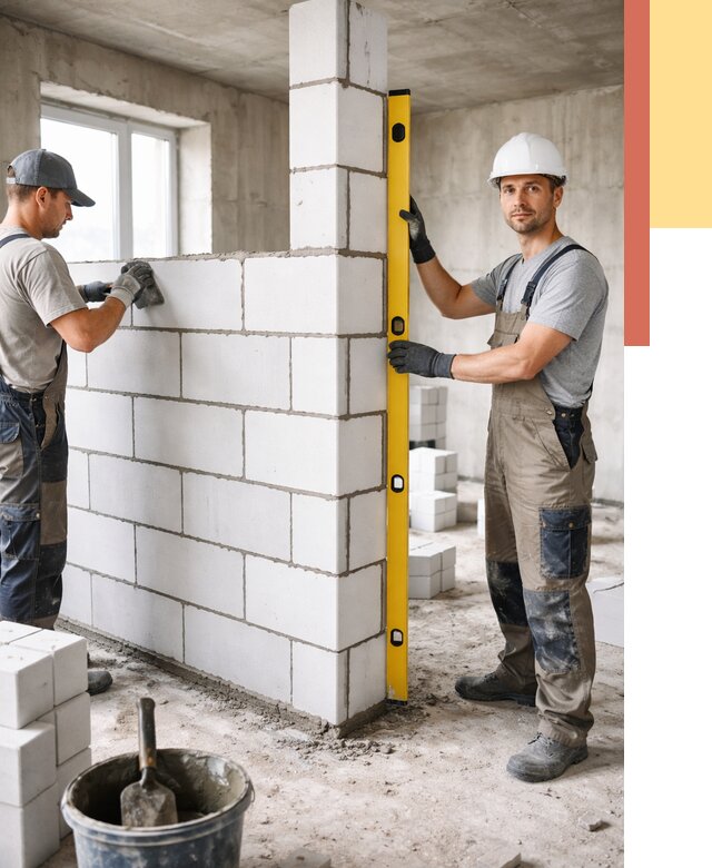 Кладка перегородок из пеноблока в Кунгуре от 1846 руб. под ключ | ОТДЕЛОЧНИК-Кнг