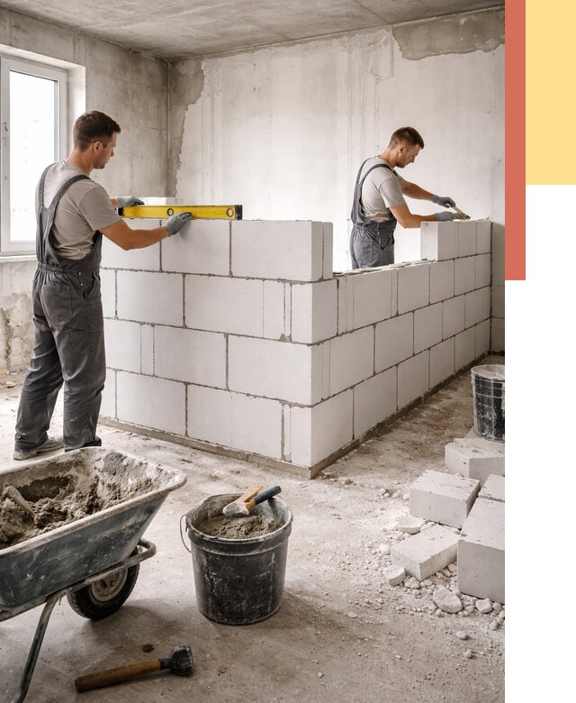 Кладка перегородок из ПГП в Кунгуре от 2564 руб./м2 — монтаж и возведение под ключ | ОТДЕЛОЧНИК-Кнг