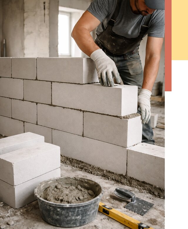 Кладка перегородок из силикатного блока в Кунгуре от 4102 руб. под ключ | ОТДЕЛОЧНИК-Кнг