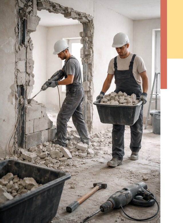 Демонтаж блоковых перегородок в Кунгуре от 3846 руб. — быстро и недорого | ОТДЕЛОЧНИК-Кнг