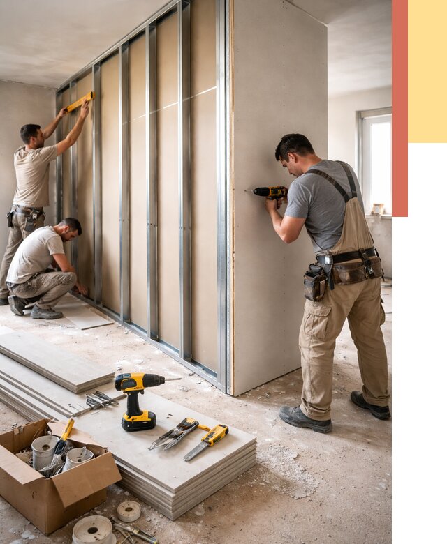 Монтаж однослойной перегородки из гипсокартона в Кунгуре от 667 руб. | ОТДЕЛОЧНИК-Кнг