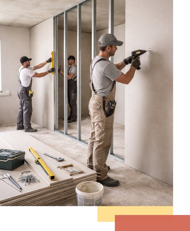 Однослойная перегородка из гипсокартона в Кунгуре под ключ, монтаж и отделка