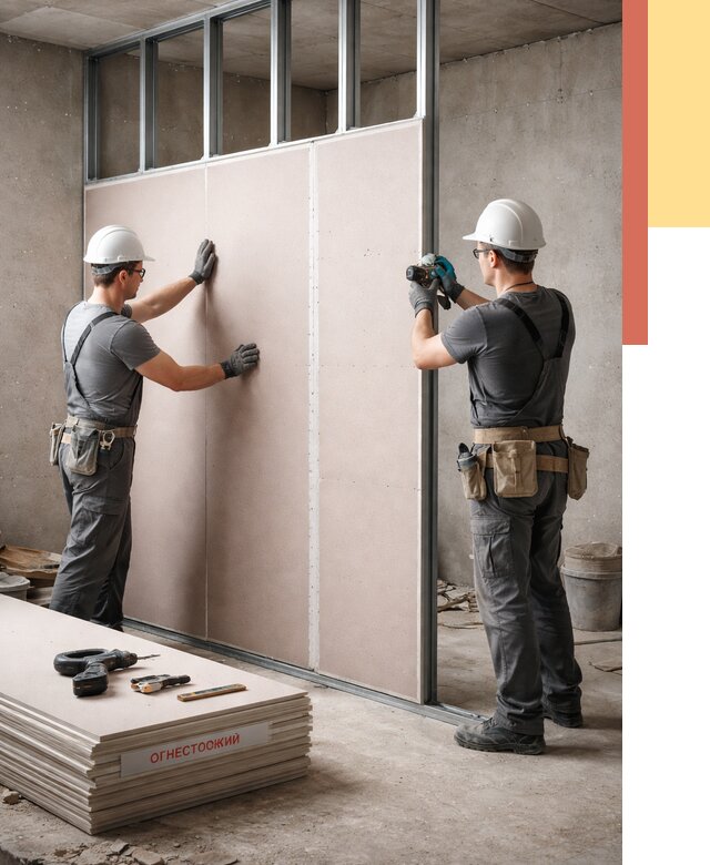 Перегородка из огнестойкого гипсокартона в Кунгуре от 1897 руб. под ключ | ОТДЕЛОЧНИК-Кнг