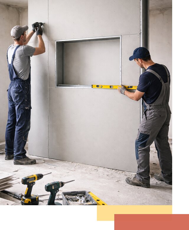 Перегородка из гипсокартона с нишей под декор в Кунгуре