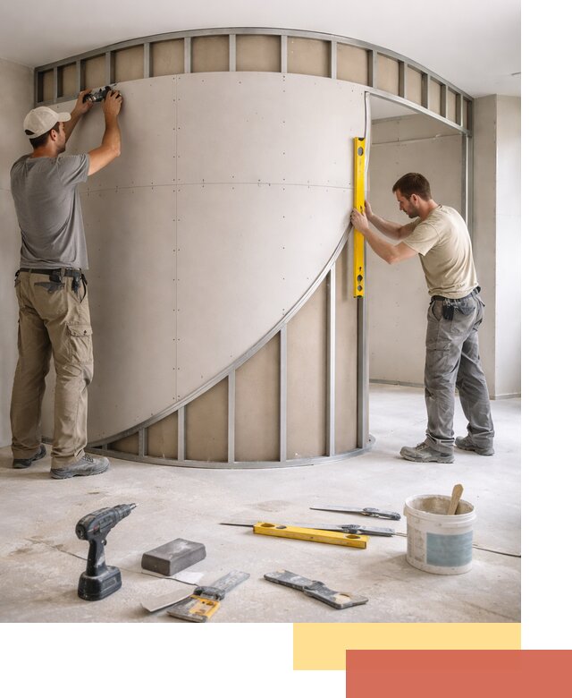 Радиусная перегородка из гипсокартона в Кунгуре под ключ