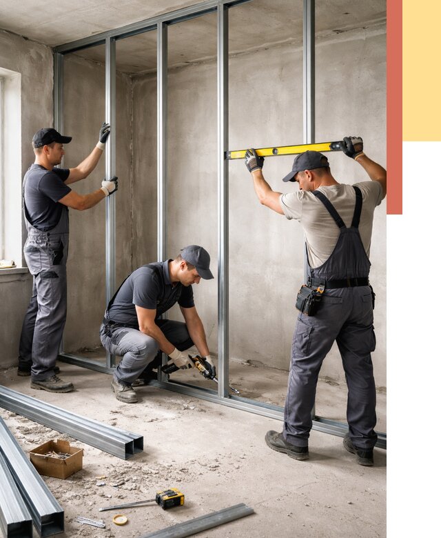 Монтаж каркаса перегородки из профиля в Кунгуре от 769 руб. | ОТДЕЛОЧНИК-Кнг