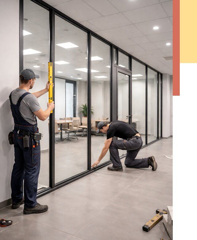 Каркасные стеклянные перегородки в Кунгуре под ключ от 9436 руб. | ОТДЕЛОЧНИК-Кнг