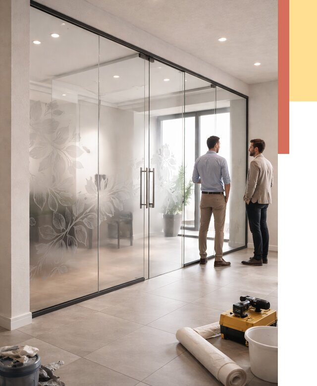 Стеклянные перегородки с рисунком в Кунгуре от 12820 руб. монтаж и нанесение | ОТДЕЛОЧНИК-Кнг