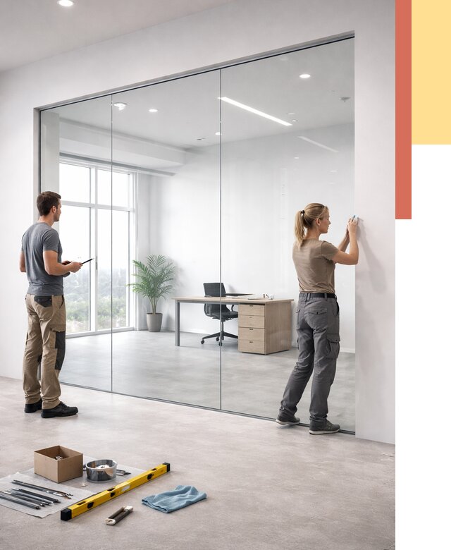 Перегородки из закаленного стекла в Кунгуре от 9743 руб. под ключ | ОТДЕЛОЧНИК-Кнг