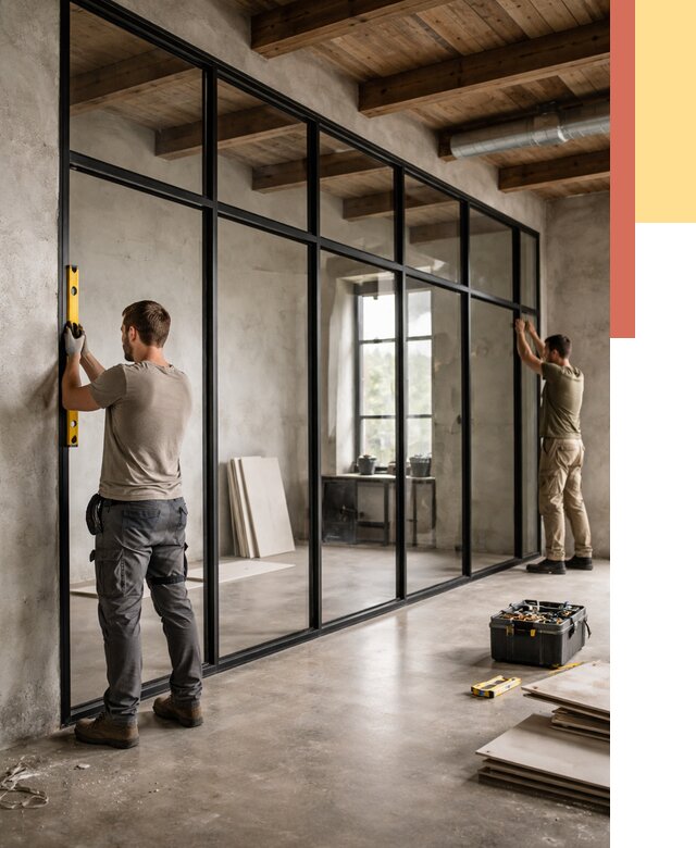 Стеклянные перегородки лофт в Кунгуре от 10769 руб. под ключ | ОТДЕЛОЧНИК-Кнг