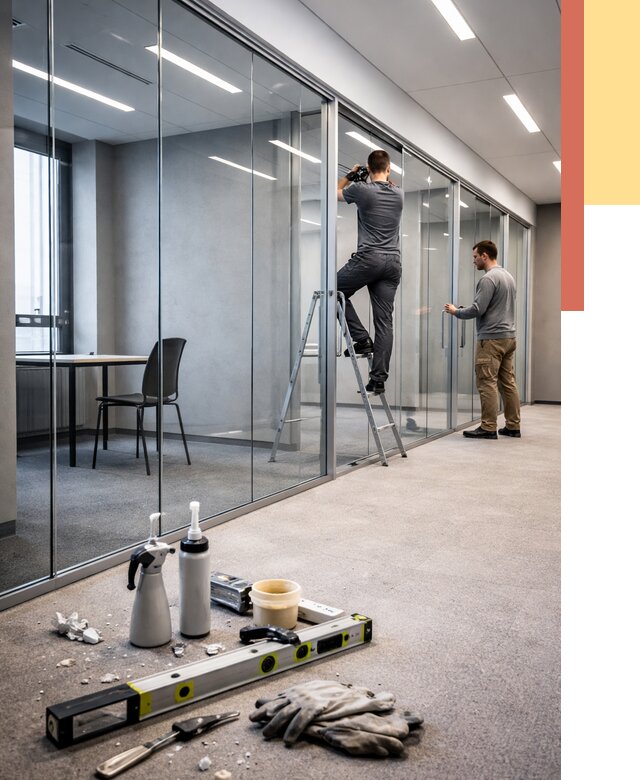 Стеклянные офисные перегородки в Кунгуре от 8718 руб. — монтаж и установка | ОТДЕЛОЧНИК-Кнг