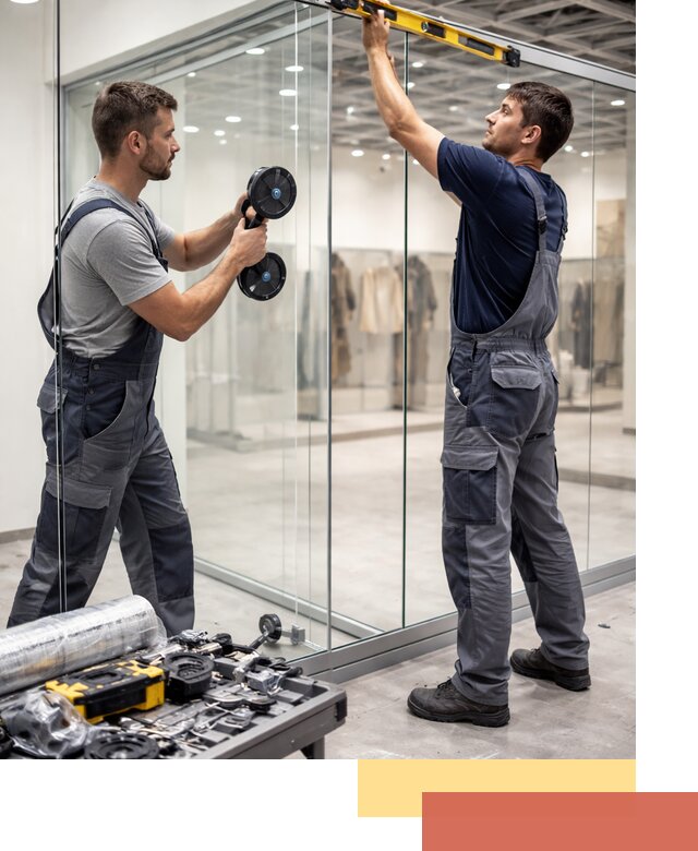 Стеклянные перегородки для магазинов в Кунгуре — монтаж и установка