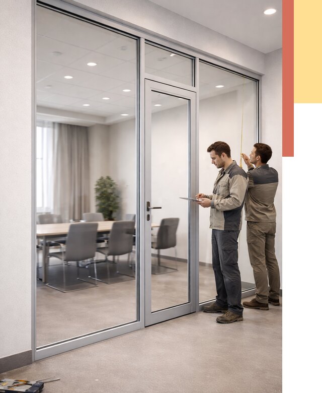 Установка и монтаж алюминиевых перегородок со стеклом в Кунгуре от 8410 руб. | ОТДЕЛОЧНИК-Кнг