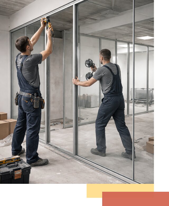 Алюминиевые перегородки со стеклом в Кунгуре — изготовление и монтаж