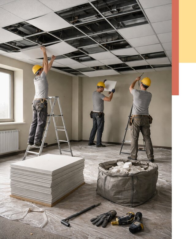 Демонтаж потолка Армстронг в Кунгуре от 4615 руб. быстро и недорого | ОТДЕЛОЧНИК-Кнг