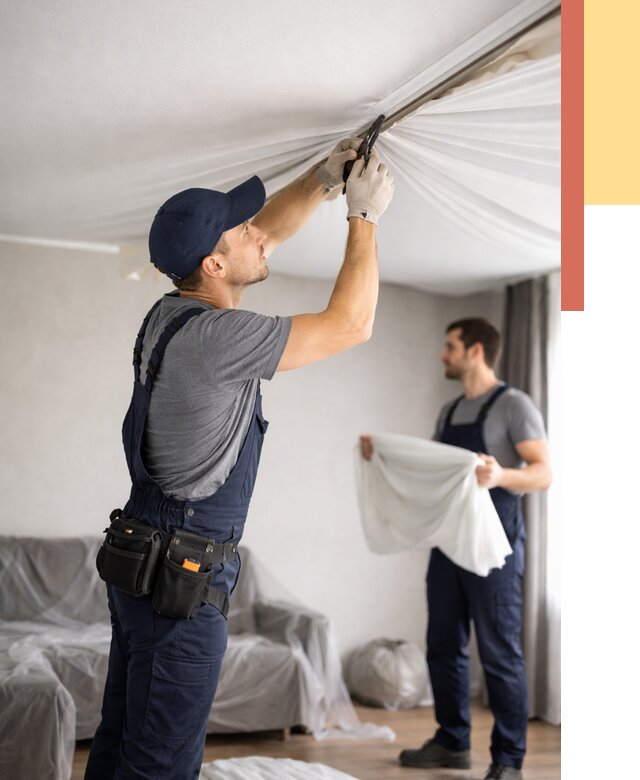 Демонтаж натяжного потолка в Кунгуре от 4615 руб. — снятие и разбор под ключ | ОТДЕЛОЧНИК-Кнг