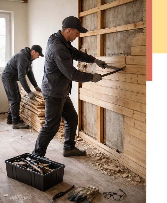 Демонтаж вагонки в Кунгуре от 3897 руб/м2 — быстро и недорого | ОТДЕЛОЧНИК-Кнг