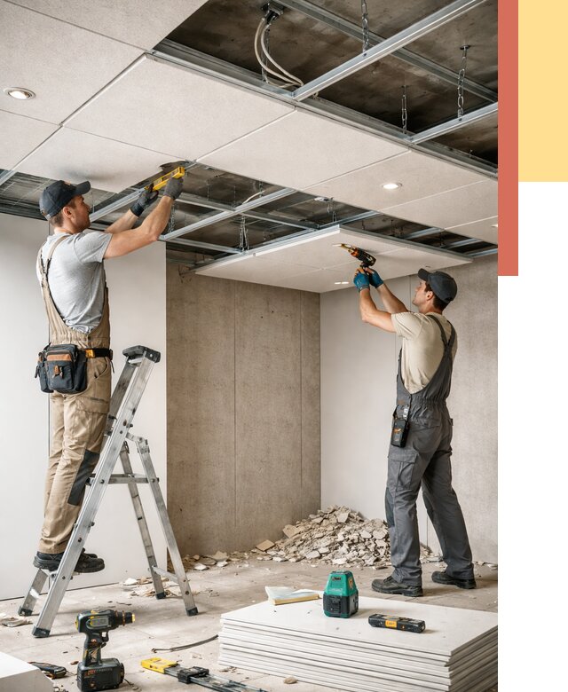 Монтаж акустического потолка в Кунгуре от 6666 руб/м2 — быстро и недорого | ОТДЕЛОЧНИК-Кнг