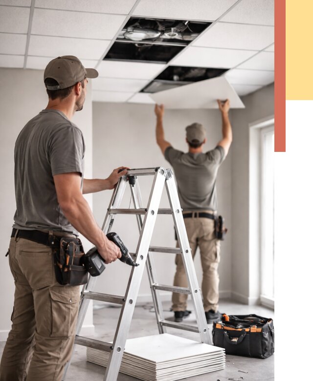 Обслуживание подвесного потолка в Кунгуре от 3590 руб. — быстро и недорого | ОТДЕЛОЧНИК-Кнг