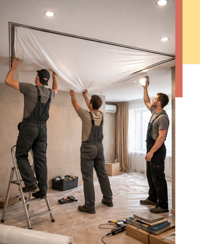 Монтаж ПВХ натяжного потолка в Кунгуре от 3590 руб. под ключ | ОТДЕЛОЧНИК-Кнг