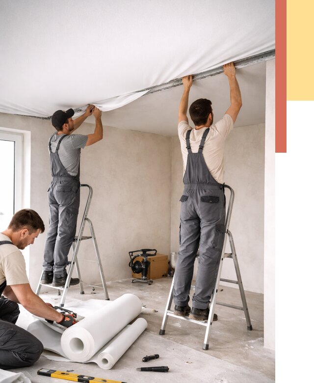 Монтаж тканевого натяжного потолка в Кунгуре от 3590 руб. под ключ | ОТДЕЛОЧНИК-Кнг