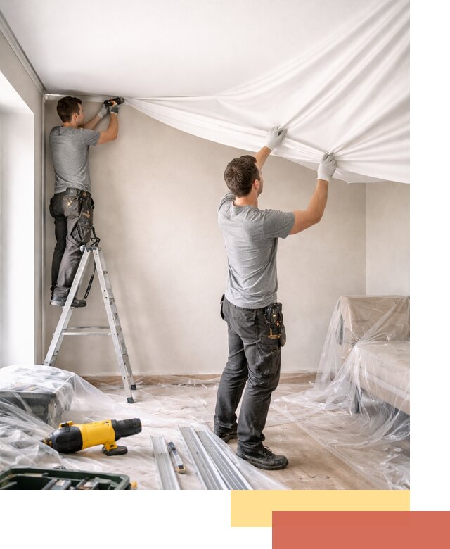 Монтаж тканевого натяжного потолка в Кунгуре недорого и быстро