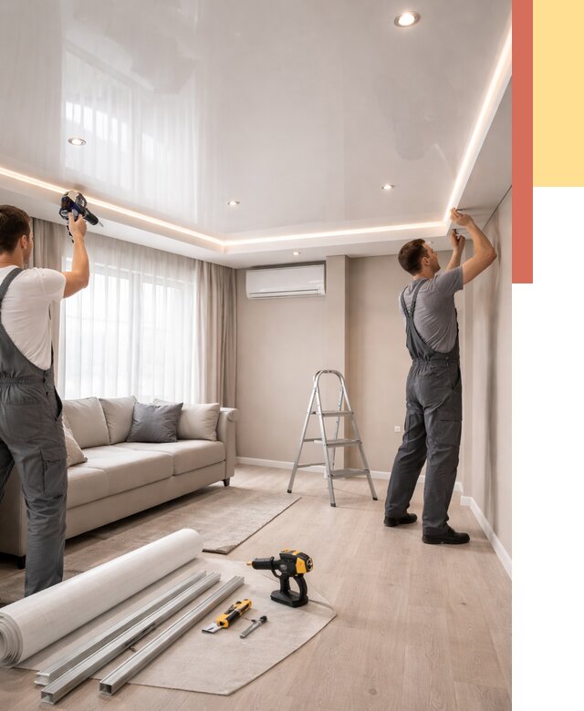 Монтаж глянцевого натяжного потолка в Кунгуре от 769 руб. под ключ | ОТДЕЛОЧНИК-Кнг