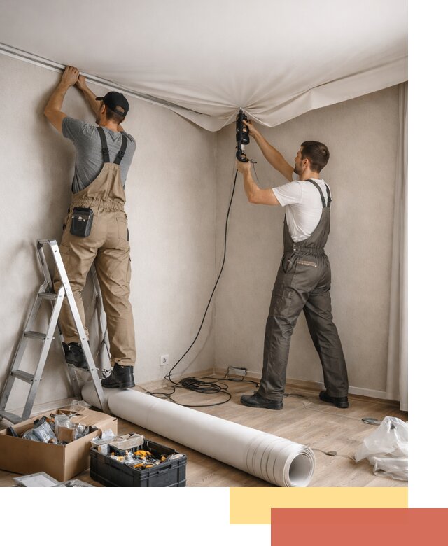 Монтаж цветного натяжного потолка в Кунгуре за один день