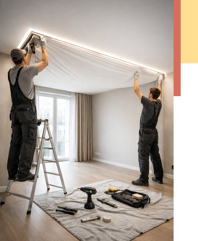 Монтаж парящего натяжного потолка в Кунгуре от 4615 руб. быстро и недорого | ОТДЕЛОЧНИК-Кнг