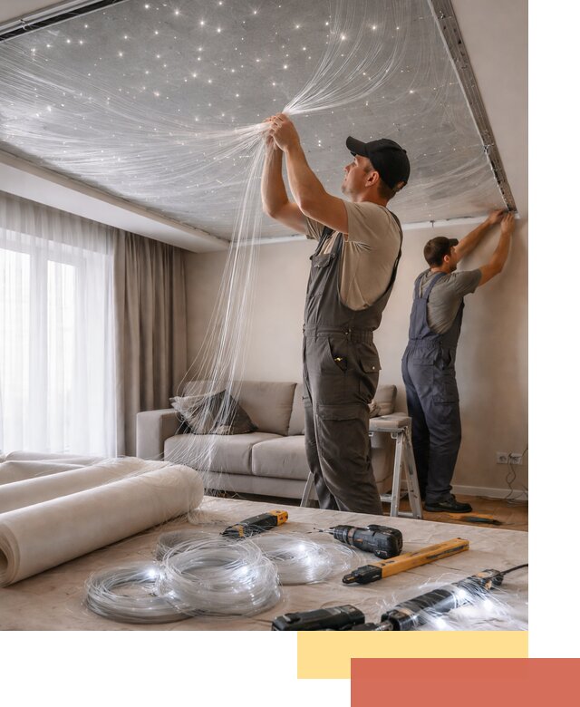 Монтаж натяжного потолка «Звездное небо» в Кунгуре