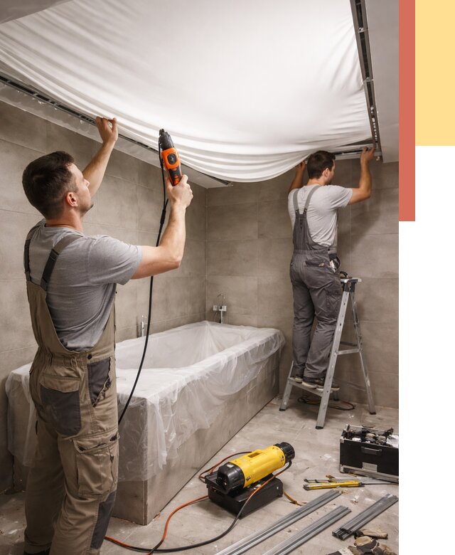 Монтаж натяжного потолка в ванной в Кунгуре от 1231 руб. под ключ | ОТДЕЛОЧНИК-Кнг