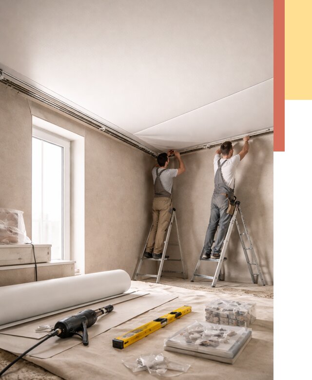 Монтаж натяжного потолка в спальне в Кунгуре от 3897 руб. под ключ | ОТДЕЛОЧНИК-Кнг