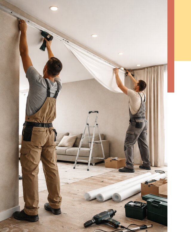 Монтаж натяжного потолка в гостиной в Кунгуре от 564 руб. | ОТДЕЛОЧНИК-Кнг