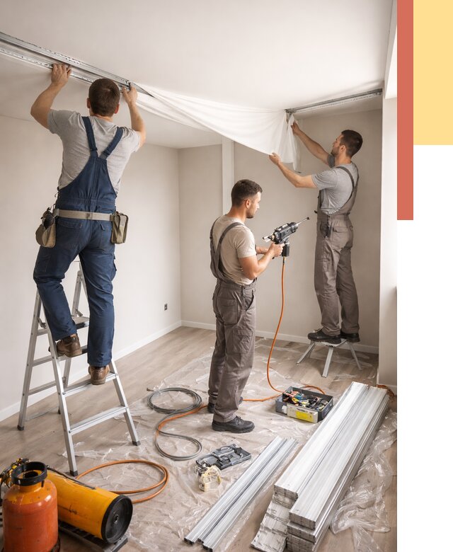 Монтаж натяжного потолка в студии в Кунгуре от 5641 руб. — быстро и недорого | ОТДЕЛОЧНИК-Кнг