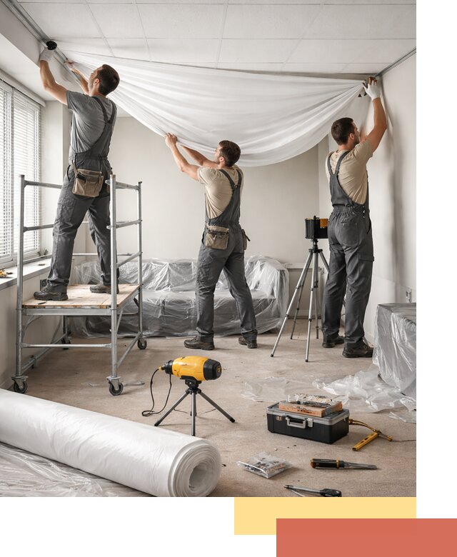 Монтаж натяжного потолка в офисе в Кунгуре