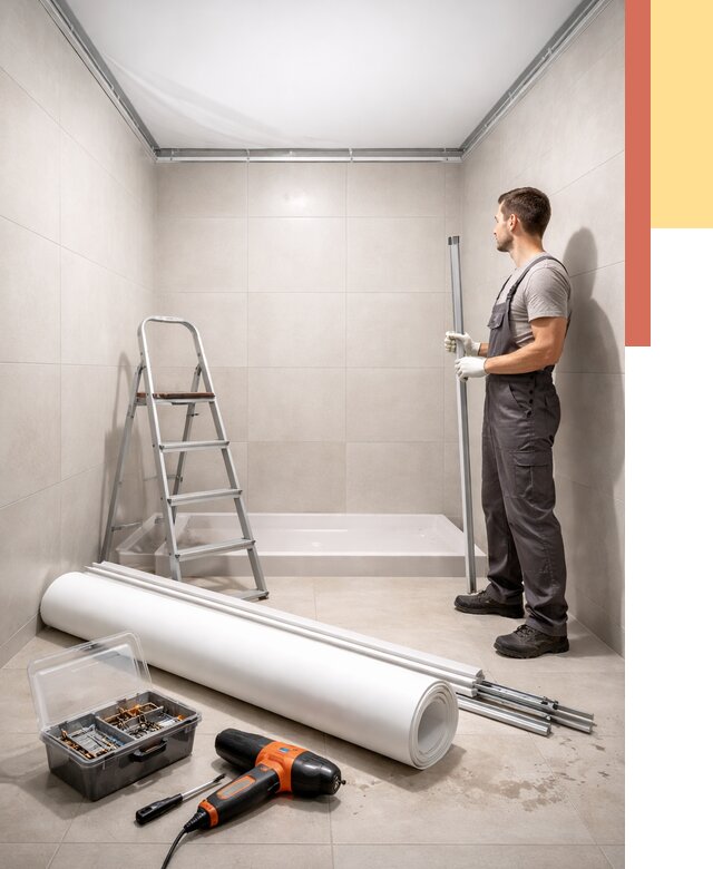 Монтаж натяжного потолка в санузле в Кунгуре от 1897 руб. — ОТДЕЛОЧНИК-Кнг