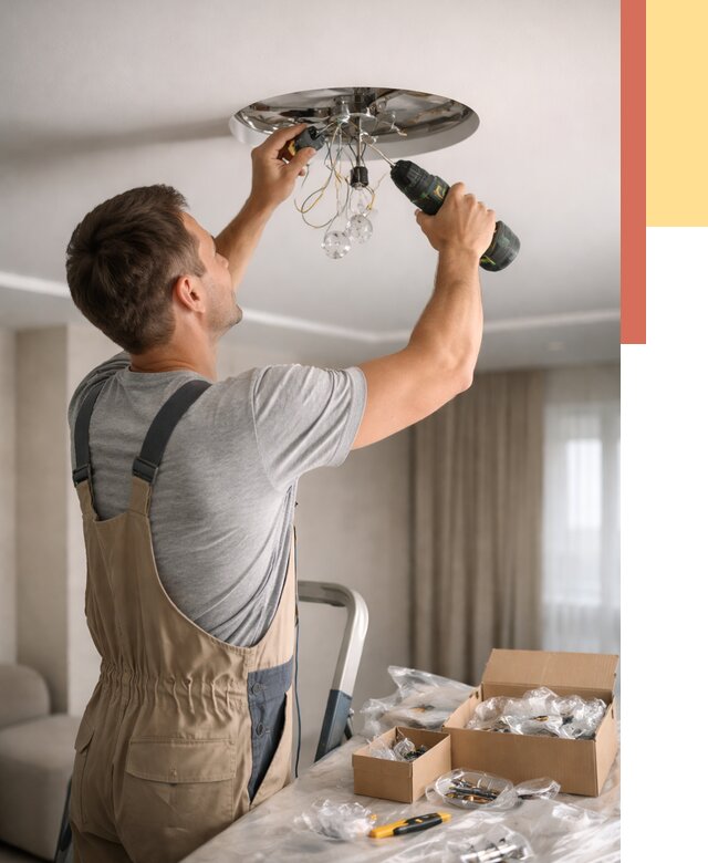 Установка люстры в натяжной потолок в Кунгуре от 1231 руб. | Быстро и недорого — ОТДЕЛОЧНИК-Кнг