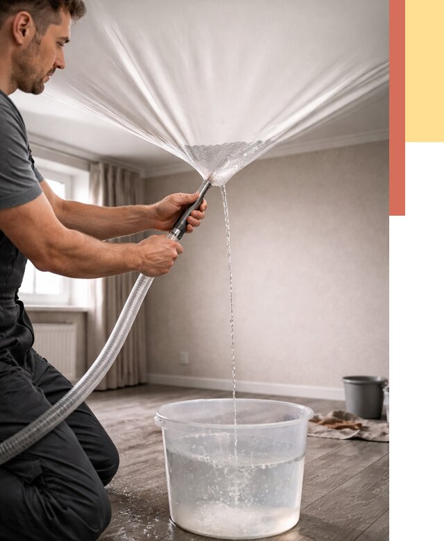 Слив воды с натяжного потолка в Кунгуре от 2564 руб. быстро и недорого | ОТДЕЛОЧНИК-Кнг