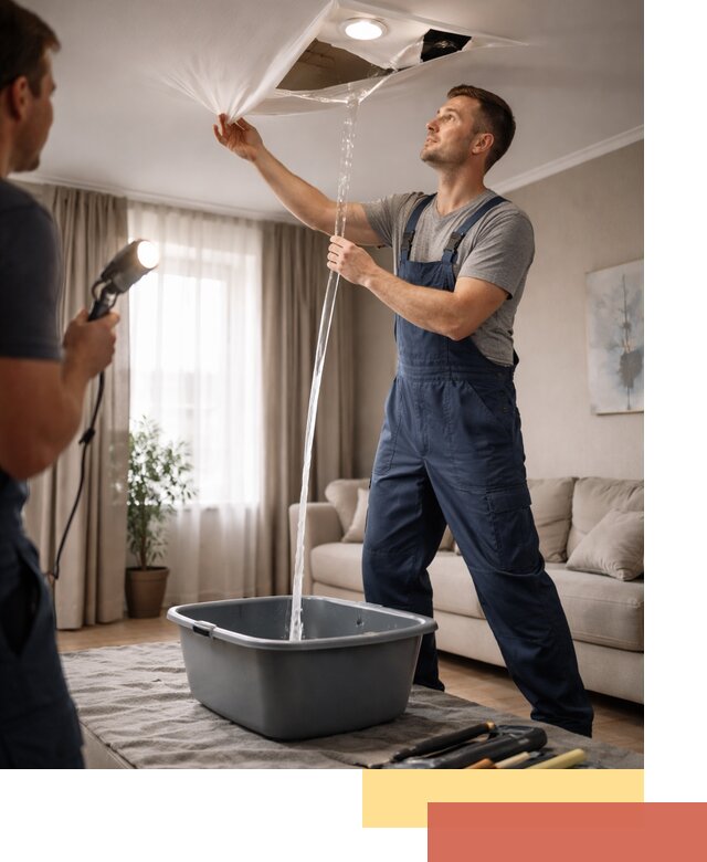 Слив воды с натяжного потолка в Кунгуре быстро и аккуратно